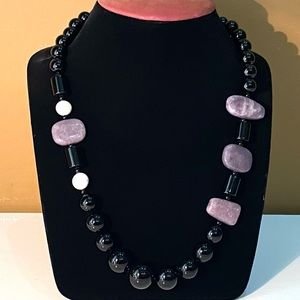 Jay King 925 Black Onyx and Purple Agate Semi-previous Gemstone Necklace